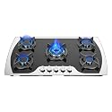 5-Burner Gas Stove, 35.4 Inch Stove Top Gas Cooktop Tempered Glass Stovetop Cooker, Drop-In LPG/NG Cooker for Hotel Restaurant Home, Flame Failure Protection