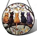 5 Cats on a Branch Stained Glass Window Hanging Suncatcher Gifts 15"