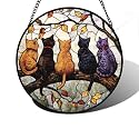 5 Cats on a Branch Stained Glass Window Hanging Suncatcher Gifts 12"