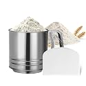 Zoeynex 5-Cup Flour Sifter for Baking, Large Capacity Stainless Steel Hand Press Sifter with Double-Layer Fine Mesh - Includes Bonus Dough Scraper/Cutter for Bread & Pastry (White)