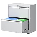 2 Drawer Lateral File Cabinet with Lock,White Metal Filing Cabinet
