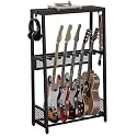5-Guitar Stand Floor with Wood Storage Shelf, 27.8lbs Heavy Duty Multi-Guitar Rack Holder (1.2mm Steel Tubes), Patented 3-Sided Mesh Shield for Acoustic, Electric & Bass, Premium Studio Furniture