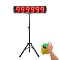 5 Inch 6-Digit LED Race Timer, Running Event Gym Timer for Countdown/Count Up, 12/24 Hour Real Time, Stopwatch with Remote Control, Portable Large Wall Clock（Button+Tripod）