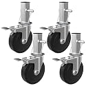 5 Inch Scaffolding Casters, Set of 4 Heavy Duty Baker Scaffold Wheels with Dual Locking Brakes, Rubber Casters Square 1-1/4" Stem Replacement for 6ft Baker Scaffold, 440LBS Capacity per Caster