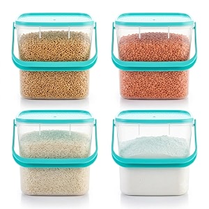 5 kg plastic storage container square kitchen storage air tight container with handle for rice flour food grainpack of 4