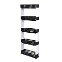 NAVRANG Plastic 5 Layer Black &amp; White Multipurpose Free Standing Tiered Shelf Kitchen Storage Slim Rack With Wheels For Home, Office, Bedroom And Bathroom (5 Layer, Black &amp; White)