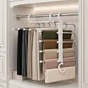 5 Layer Cloth Hanger Space Saving Closet Organizer, Multi-Tier Trouser & Jeans Hanger, Foldable Wardrobe Storage Rack for Pants, Scarves, Sarees & Clothes – Heavy Duty Anti-Slip Design