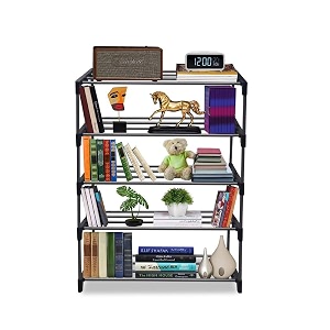 5 layers bookshelf bookcase shelf storage organizer modern book shelf for bedroom living room and home office vintageblue amp white metal