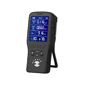 portable digital air quality monitor co hcho tvoc detector with temperature amp humidity multi-sensor battery powered black 5-in-1 dark black