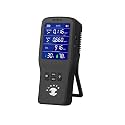 Portable Digital Air Quality Monitor, CO₂ HCHO TVOC Detector with Temperature & Humidity, Multi-Sensor, Battery Powered, Black (5-in-1, Dark Black)