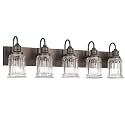 5 Light Bathroom Vanity Light - HWH Farmhouse Vanity Lights for Bathroom Wall Light Fixtures Over Mirror Oil-Rubbed Bronze, Bell-Shaped Fluted Clear Glass, 5HZG106B-5W ORB