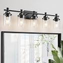 5-Light Black Bathroom Vanity Light, Modern Bathroom Light Fixtures Wall Sconces Over Mirror with Clear Glass Shade