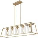 5-Light Gold Rectangle Chandeliers for Dining Room Light fixture Over Table