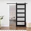 5-Lite Frosted Glass Paneled Black Barn Door, 36" x 84"