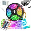 5 Meter Led Strip Lights Waterproof Led Light Strip with Bright RGB Color Changing Light Strip with 24 Keys Ir Remote Controller and Supply for Home (Multicolor) (Led Strip)