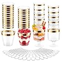 5 oz & 9 oz Plastic Mini Dessert Cups & Spoons - 320 Pack Gold Rim