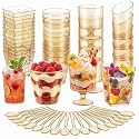 5 oz Plastic Mini Dessert Cups &amp; Spoons - 300 Pack Gold Glitter