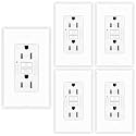 5 Pack 15 Amp GFCI Outlet, Self-Test Ground Fault Protector with LED Indicator, Tamper Resistant GFI Electrical Receptacle, ETL Certified, Wallplate Included, White