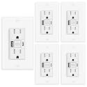 5 Pack 15A GFCI Outlet with USB C&amp;A, Self-Test TR ETL Listed White