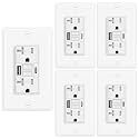 5 Pack 20A GFCI Outlet with USB A&C Ports, Self-Test TR White