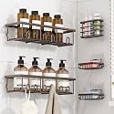 5 Pack Adhesive Bathroom Holders & Dispensers for Kids & Adults, Brown