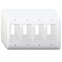 (5 Pack) Airmont Products AP-12074, White Metal Decorative Wall Plate, Princess Style 4 Gang, 5" x 8.2" Unbreakable, Smooth White Painted Metal, Impact Resistant, Matching Screws Included