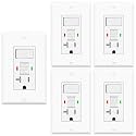 5 Pack GFCI Outlet with Light Switch - 20 Amp Tamper-Resistant Self-Test GFI Switch Combo, LED Indicator, Ground Fault Circuit Interrupter, ETL Listed, White