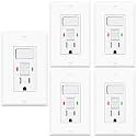 5 Pack GFCI Outlet with Light Switch - 15 Amp Tamper-Resistant Self-Test GFI Switch Combo, LED Indicator, Ground Fault Circuit Interrupter, ETL Listed, White