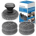 5-Pack Steel Wool Scrubber, Stainless Steel Scrubber Wire Sponge Pads with Handle, Pan Cleaning Scrubber for Scouring Stubborn Messes from Cast Iron, Frying Pan, Oven, Grill, Heavy Duty Pot Scrub