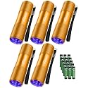 5 Pack UV Flashlight Black Light, 9 LED 395nm UV Light Blacklight Flashlights, Mini Portable Torch Pet Urine Detector for Dog/Cat Urine, Dry Stains(15xAAA Batteries Included(Gold))