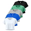 5 Pack Women's Dry Fit Crop Top Workout T Shirts Short Sleeve Athletic Gym
