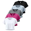 5 Pack Women's Dry Fit Crop Top Workout T Shirts Short Sleeve Athletic Gym