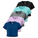 5 Pack Women's Dry Fit Crop Top Workout T Shirts Short Sleeve Athletic Gym