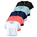 5 Pack Women's Dry Fit Crop Top Workout T Shirts Short Sleeve Athletic Gym
