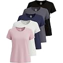 5 Pack Women's Dry Fit Workout Tops Crew Neck T Shirts Athletic Gym Tees