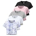 5 Pack Women's Dry Fit Crop Top Workout T Shirts Short Sleeve Athletic Gym