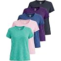 5 Pack Women's Dry Fit Workout Tops Crew Neck T Shirts Athletic Gym Tees
