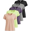 5 Pack Women's Dry Fit Workout Tops Crew Neck T Shirts Athletic Gym Tees