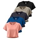 5 Pack Women's Dry Fit Crop Top Workout T Shirts Short Sleeve Athletic Gym