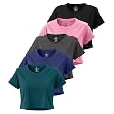 5 Pack Women's Dry Fit Crop Top Workout T Shirts Short Sleeve Athletic Gym