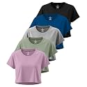5 Pack Women's Dry Fit Crop Top Workout T Shirts Short Sleeve Athletic Gym