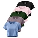 5 Pack Women's Dry Fit Crop Top Workout T Shirts Short Sleeve Athletic Gym