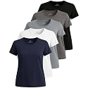 5 Pack Women's Dry Fit Workout Tops Crew Neck T Shirts Athletic Gym Tees