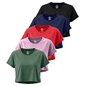 5 Pack Women's Dry Fit Crop Top Workout T Shirts Short Sleeve Athletic Gym