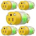 5 Packs Lighted Extension Cord Ends Replacement Female Plug 3 Prong 15A 125V NEMA 5-15R, Electrical Replacement Plug,Female Extension Cord Ends, 15 Amp Electric Plugs, UL Listed,Yellow