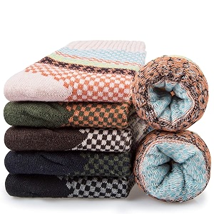 5 pairs merino wool socks womens winter knit casual crew warm socks for women