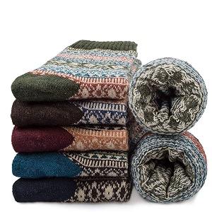 5 pairs womens winter warm knit wool casual crew socks multi-color
