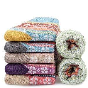 5 pairs merino wool socks womens winter knit casual crew warm socks for women