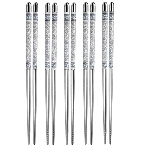 5 pairs reusable stainless steel chopsticks  lightweight metal chopsticks dishwasher safe durable utensils for sushi ramen noodles amp asian cuisine