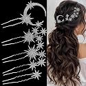 5 Pcs Celestial Crystal Bridal Hair Pins Set, Star & Moon Rhinestone Hair Accessories for Wedding, Goddess-Style Hair Pieces for Women(Silver)